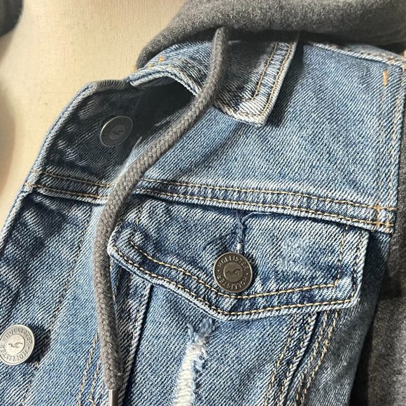 Hollister Blue Grey Distressed Hooded Denim Jean Jacket Size S Small - Picture 12 of 14